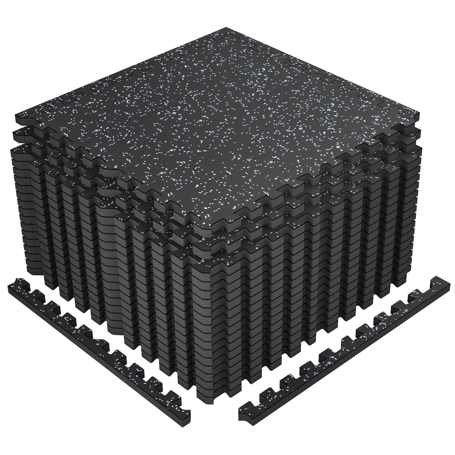 SUPERJARE 1" Extra-Thick Rubber Top Exercise Mat, Puzzle Gym Flooring for Home Gym, Gym Mat for Workout Equipment, Interlocking Floor Tiles with EVA Foam, 18 Pcs 72 Sq Ft, Black/Grey