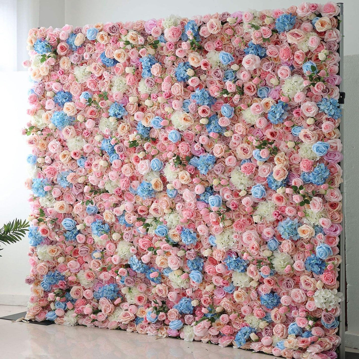 JIIPOREGJ Handmade Romantic Light Pink Blue Flowers Wall Large Artificial Flower Wall Backdrop Panels,Rose Wedding Backdrop 3D Floral Wall Fabric Flower Wall for Party B,One Color,1m*1m/3.28 * 3.28FT