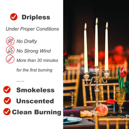 8 Pack 10 Inch Ivory Taper Candles Long Burning Time and Dripless Candles For Dinner Home Decor Wedding Shower