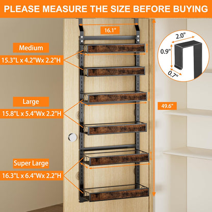 6 2 1 Tier Over The Door Pantry Orangizer IN Wall Mounted or Hanging Spice Rack with Adjustable Wood Basket,Heavy Duty