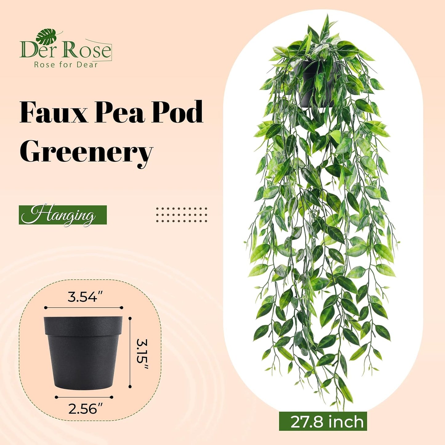 1Pcs Der Rose Small Fake Hanging Plants Artificial Pea Pod Faux Hanging Plants Indoor for Home Room Shelf Bookshelf