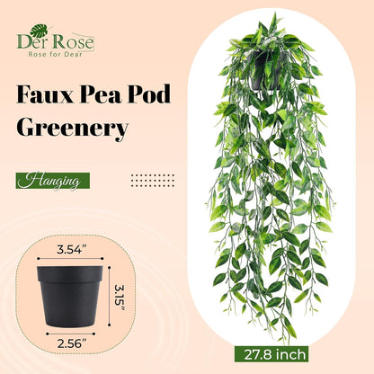 1Pcs Der Rose Small Fake Hanging Plants Artificial Pea Pod Faux Hanging Plants Indoor for Home Room Shelf Bookshelf