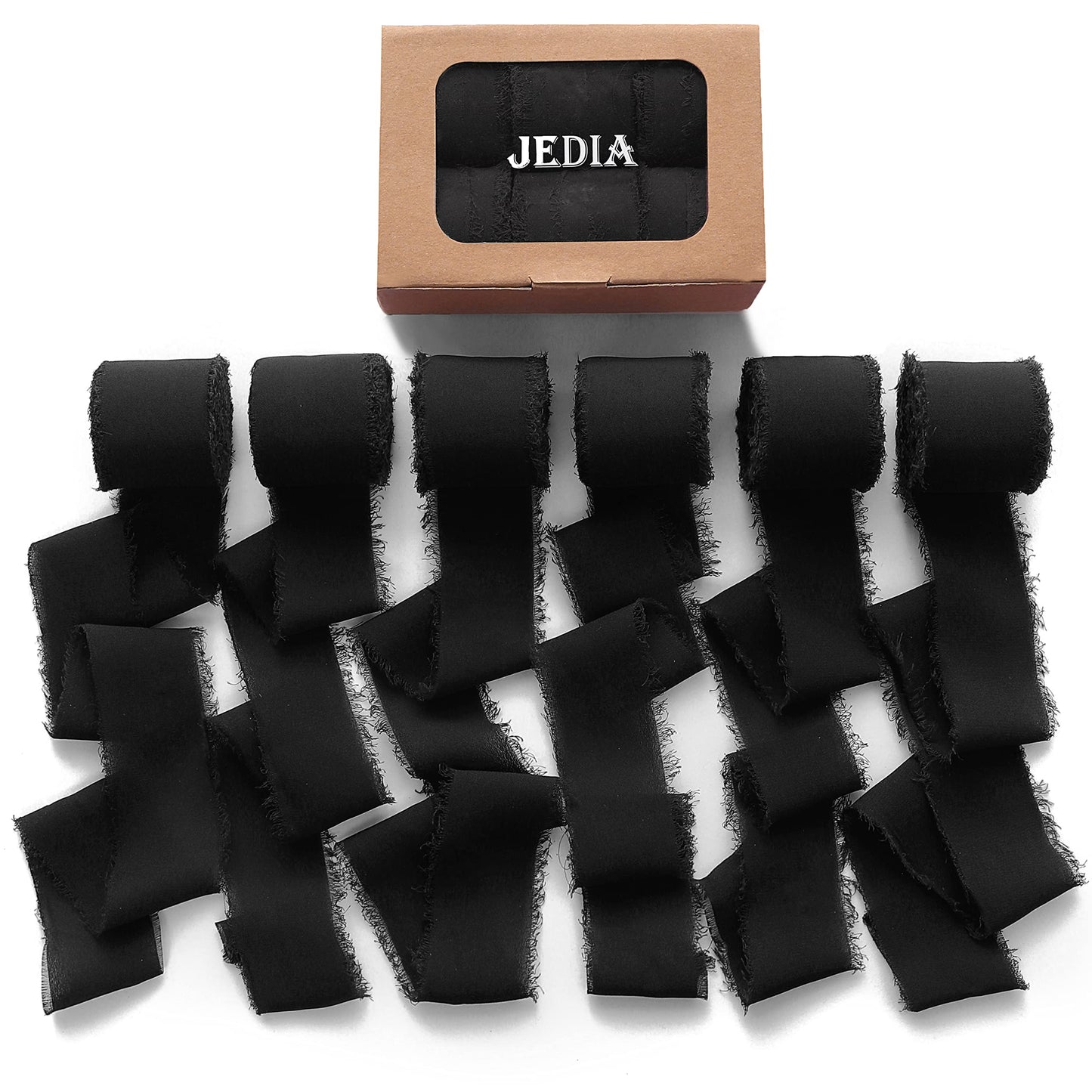 JEDIA Halloween Ribbon, 6 Rolls Halloween Ribbon Gift Ribbons, 1.5" x 7Yd Black Chiffon Ribbons Set for Gift Wrapping, Wedding Invitations, Bouquet Wrap, Bridal Bouquets, DIY Crafts