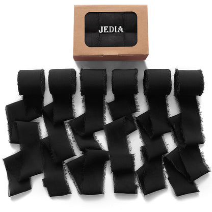 JEDIA Halloween Ribbon, 6 Rolls Halloween Ribbon Gift Ribbons, 1.5" x 7Yd Black Chiffon Ribbons Set for Gift Wrapping, Wedding Invitations, Bouquet Wrap, Bridal Bouquets, DIY Crafts