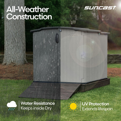 Suncast 138 Cu Ft Horizontal Outdoor Storage Shed, 57.5"x79.75"x52" Glidetop Outdoor Shed with Sliding Lid, Resin Storage Sheds with Floor for Bikes, Motorcycles, & Lawn Mower, Made in The USA