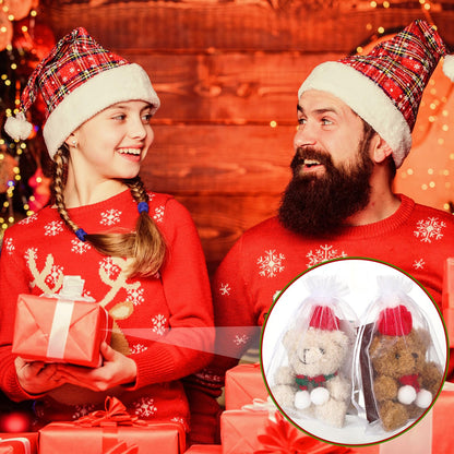Poen 24 Set Christmas Gift 4 Inch Mini Christmas Stuffed Plush Bear with Santa Hat Scarf Cards Organza Bags Xmas Small Bear Toy Set for Holiday Party Favor(Cute Style)