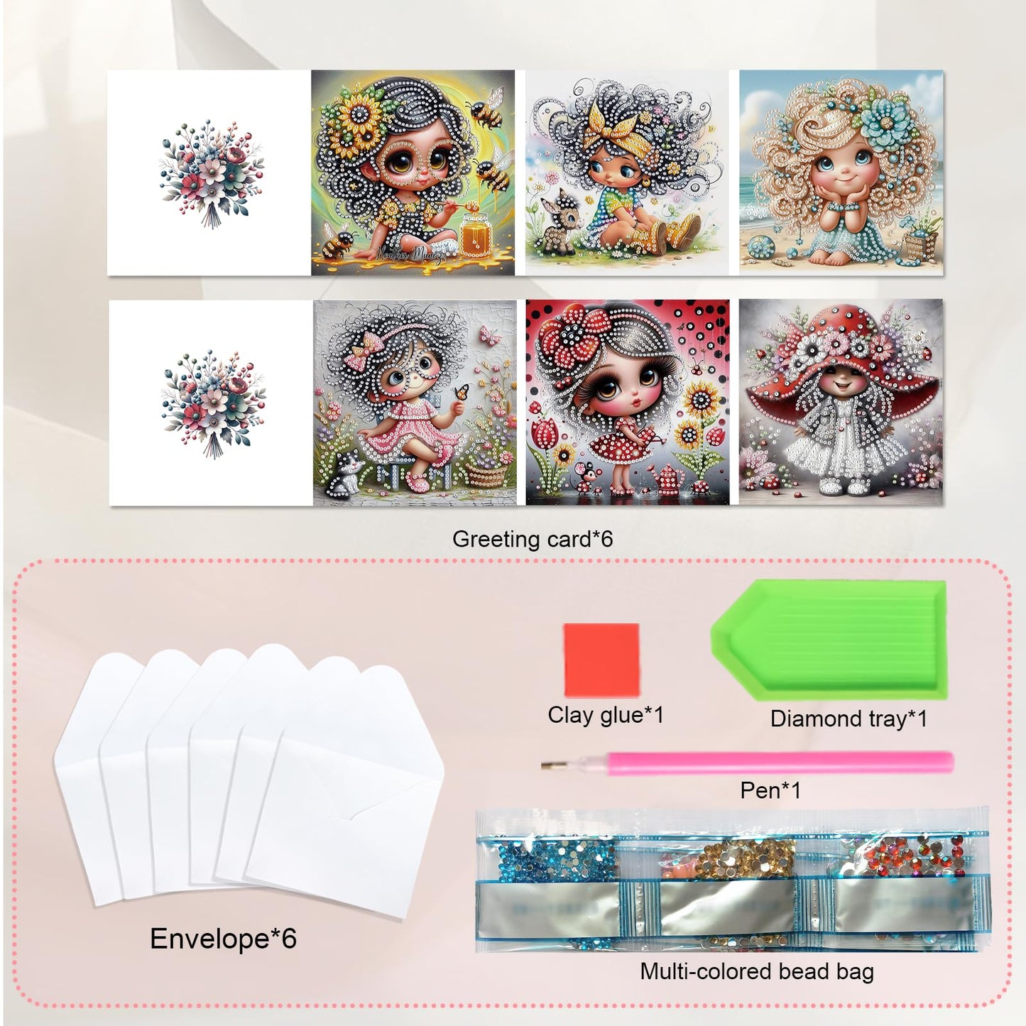 JISHSHAY 6 PCS Diamond Art Greeting Cards Diamond Painting Birthday Cards with Envelopes Gem Art Gem Painting with Special Drills for Thanksgiving Birthday Anniversary Valentine Festival Fairy Elf