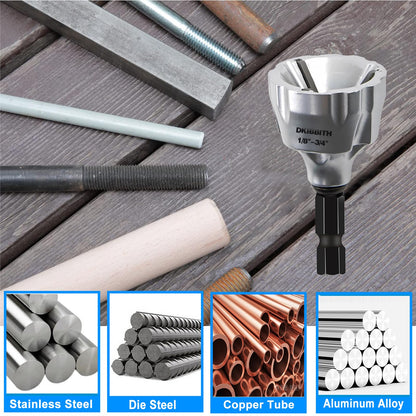 DKIBBITH Heavy-Duty Deburring Chamfer Tool with Sharp Tungsten Carbide Blades, Fast Hex Shank Deburr, External Burr Removal for Metal Rod Bolt Pipe 3D Printing PVC in 1/8" to 3/4" Diameter (3~19mm)