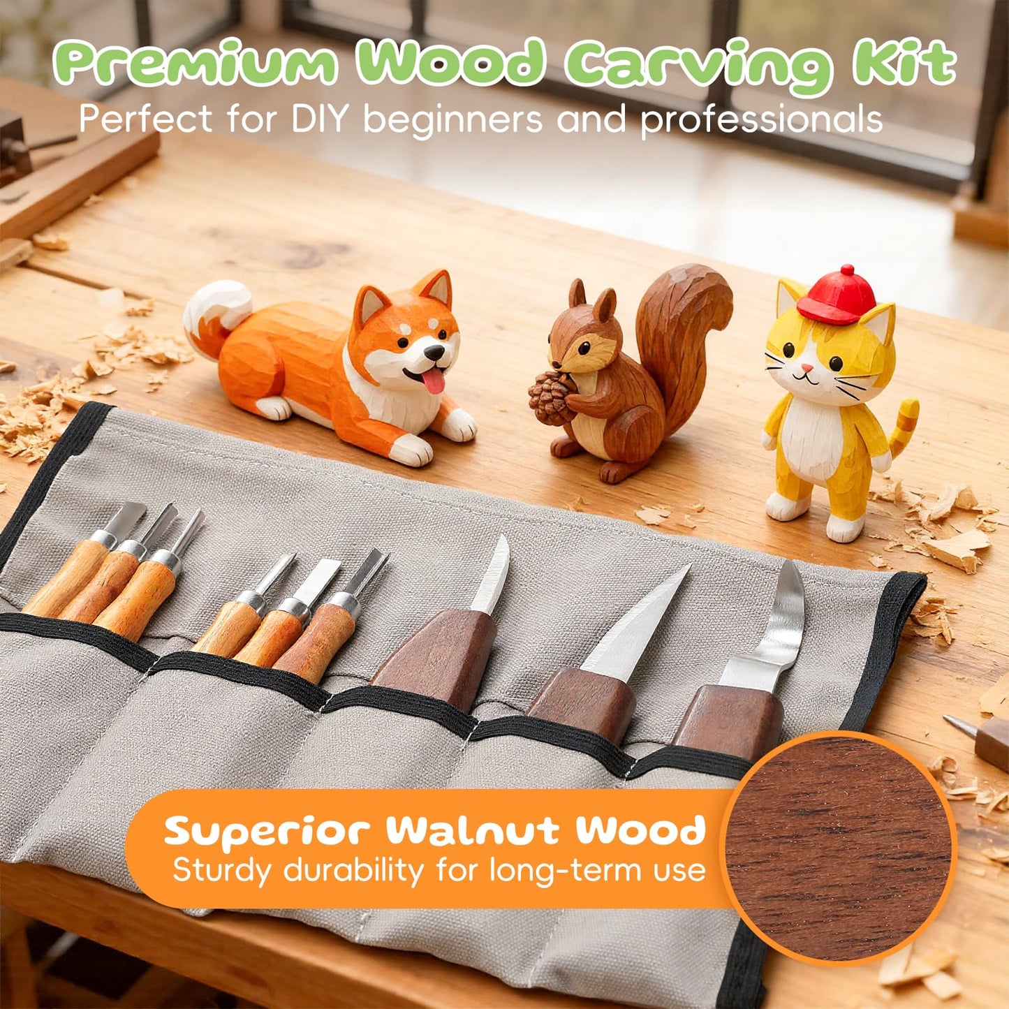 Housolution Wood Carving Kit with Carrying Bag, 29PCS Wood Carving Tools Whittling Kit Includes Carving Knives Carving Chisels Basswood Blocks Gloves, Woodworking Tools for Beginners DIY Hobbies, Gray