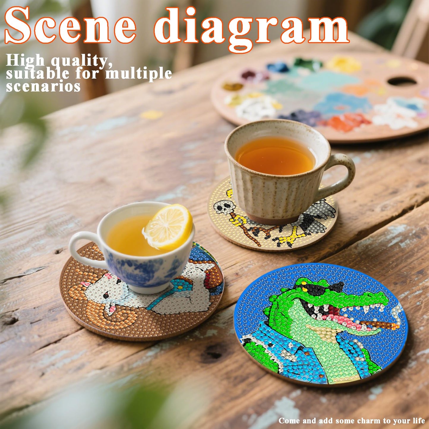 DOTSOPS Animal Diamond Painting Coaster with Holder 5D Diamond Art Kits for Adults Round Full Drill Beginners Gem Dots Craft Arts Supplies Party Home Decor 8pcs
