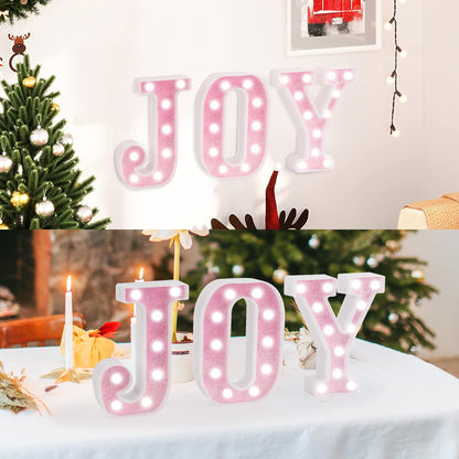 EUFONY Pink Glitter Marquee Light Up Letters, Battery Operated LED Letter Lights Signs for Pink Birthday Party Table Decorations, Wall Decor for Girls Bedroom, Initial Letter O with Cool White Lights