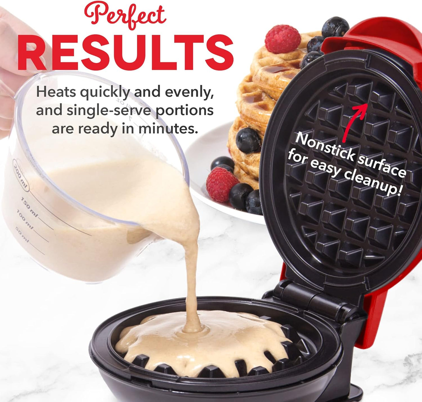 DASH Mini Waffle Maker, 2 Pack for Individual Waffles, Easy to Clean Non-Stick Surfaces, 4 Inch, Red