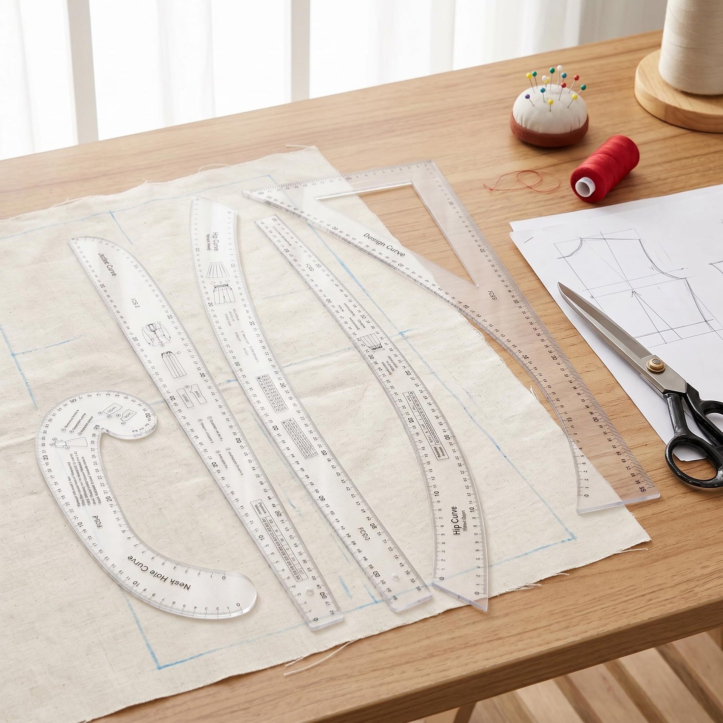 Professional Sewing Ruler Set, 7-Piece French Curve Pattern Making Rulers for Tailors, Designers, Beginners