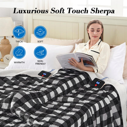 Westinghouse Heated Throw Blanket, Flower Jacquard Electric Blanket Throw with 6 Heating Levels and 2-10 Hours Auto-Off, Flannel to Sherpa Super Cozy Heated Blanket, Machine Washable (50" x 60" Beige)