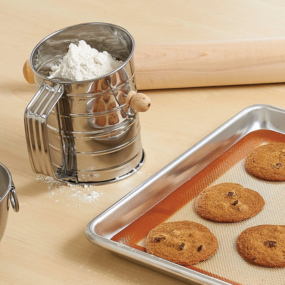 Mrs. Anderson's Baking Hand Crank Flour Sifter, Stainless Steel, 1-Cup Capacity, For Breaking Up Clumps And Aerating Flour And Powdered Sugar