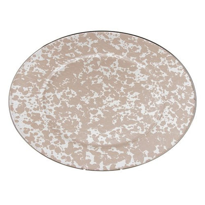 Golden Rabbit Enamelware Oval Platter, 12 x 16in, Taupe Swirl