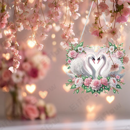 Eiflow Acrylic Diamond Art Hanging Kit for Adults Love, DIY Diamonds Painting Door Hanger Board Kit, Special Crystal Diamond Art Painting Pendant Ornament (Swans)