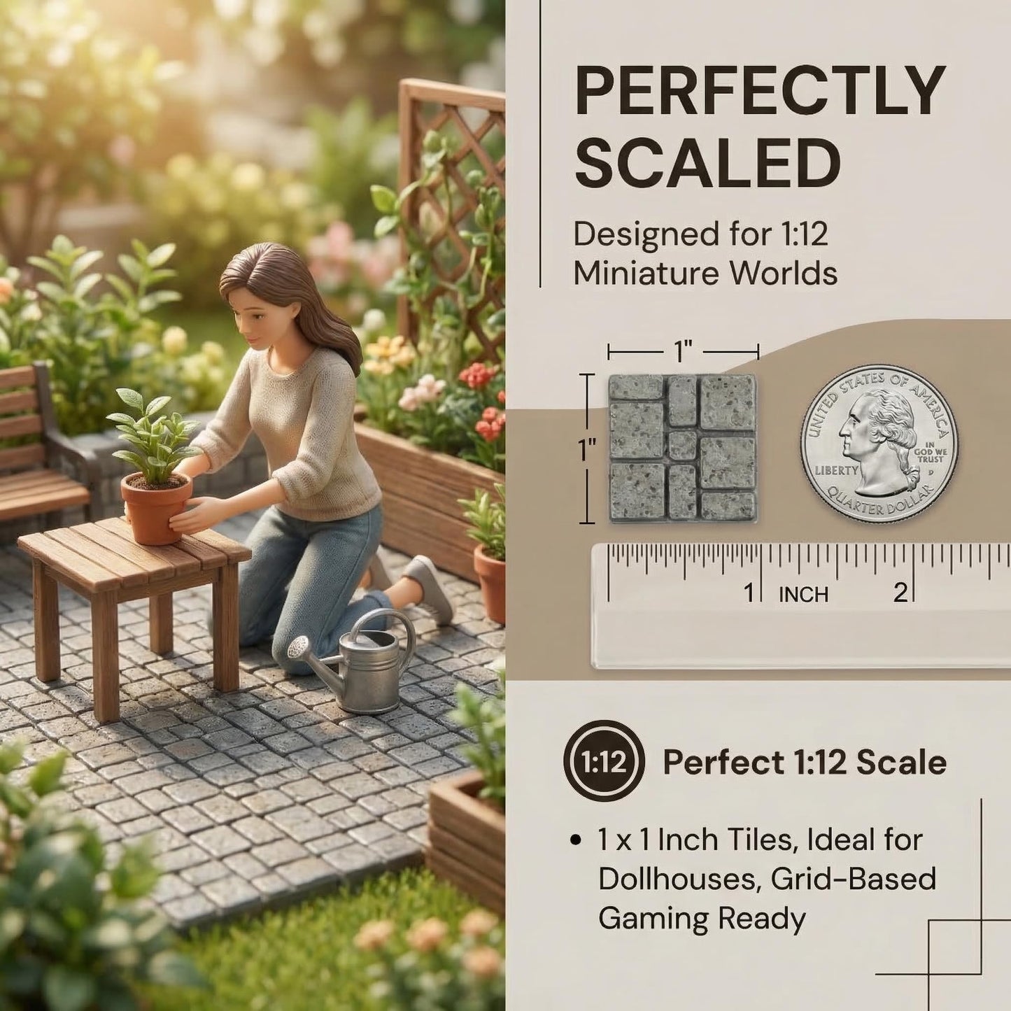 Dollhouse Flooring, Miniature Pavement Bricks, 1/12 Scale Accessories, Mini Bricks for Landscaping, 50pcs, REDUCIO!