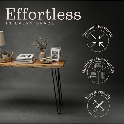 Alaterre Furniture Live Edge Wood Console Table with Hairpin Metal Legs – Rustic Solid Wood Sofa Table, Narrow Entryway Hallway Table, Industrial Farmhouse Media Console for Living Room (48 Inch)