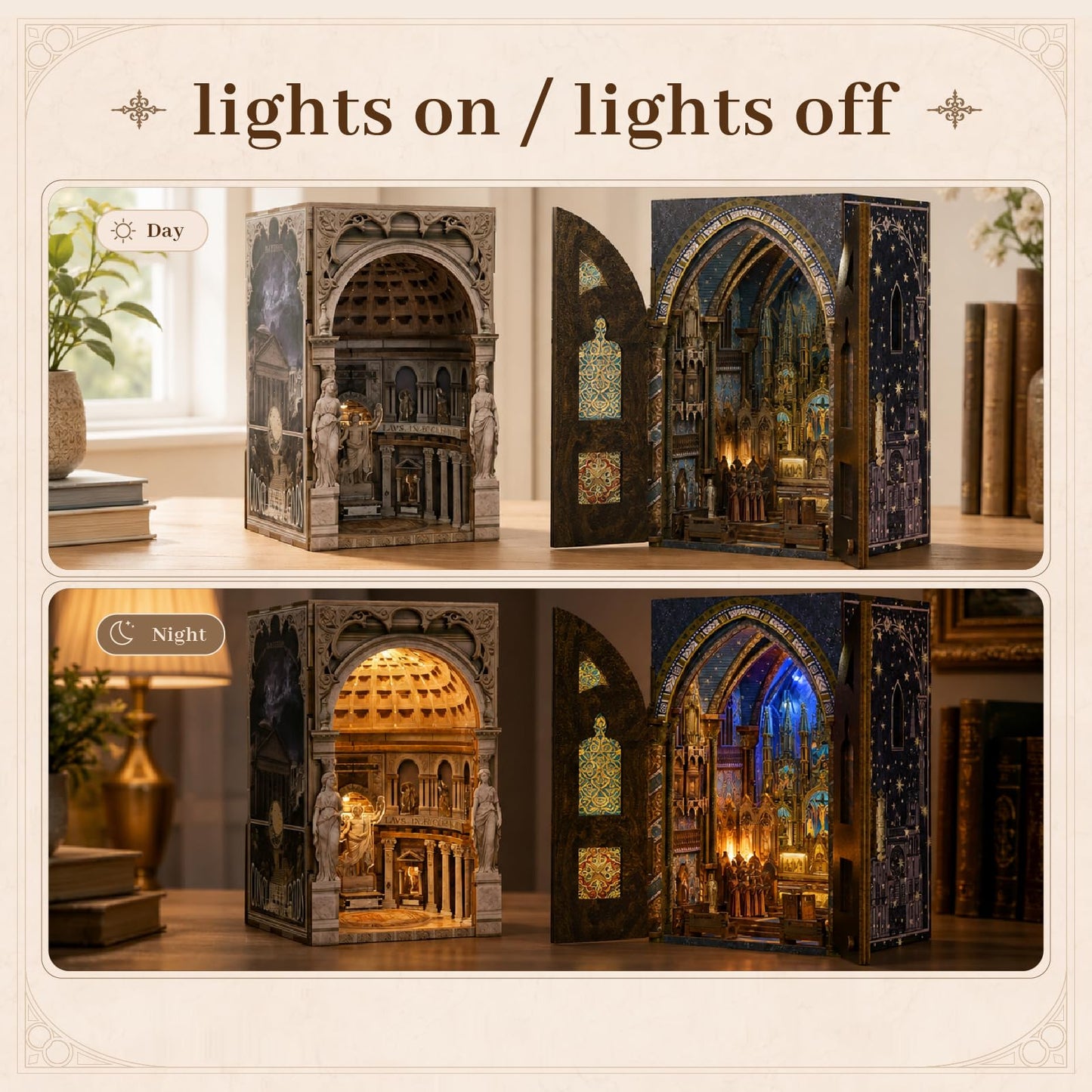MiniCity 2 Pack Book Nook Kit - DIY Miniature House Kit for Adults, Teens, and Kids, 3D Wooden Puzzles with LED Light, Dollhouse Craft Kit for Family and Friends, Great Gift Idea