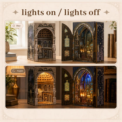 MiniCity 2 Pack Book Nook Kit - DIY Miniature House Kit for Adults, Teens, and Kids, 3D Wooden Puzzles with LED Light, Dollhouse Craft Kit for Family and Friends, Great Gift Idea