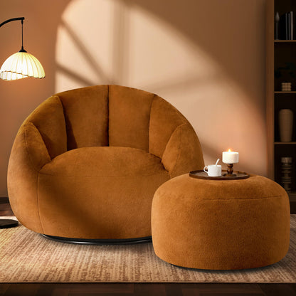 GRANDJOY Oversized Bean Bag Chair with Ottoman, Premium Foam Filling, Relaxing Lounger for Adults & Kids, Orange