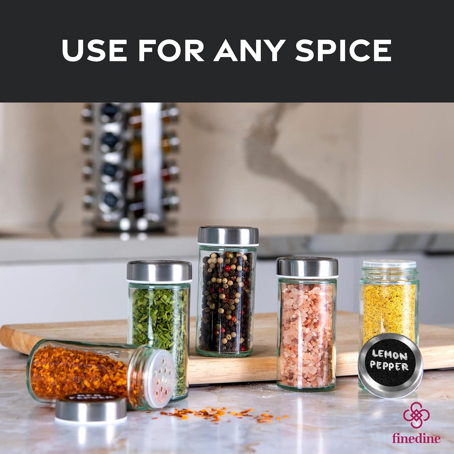 16 Pack FineDine: Stainless steel round spice rack