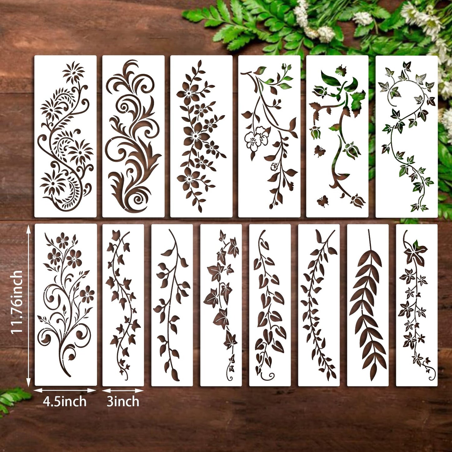 14Pcs Vine Leaf Stencils Flower Leaf Painting Stencils Leaves Floral Stencil Leaves Vine Plastic Art Drawing Templates DIY Crafts Plant Stencil for Painting on Wood Wall Door Canvas Home Decor