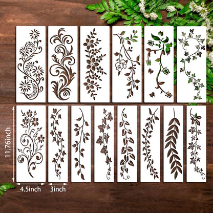 14Pcs Vine Leaf Stencils Flower Leaf Painting Stencils Leaves Floral Stencil Leaves Vine Plastic Art Drawing Templates DIY Crafts Plant Stencil for Painting on Wood Wall Door Canvas Home Decor