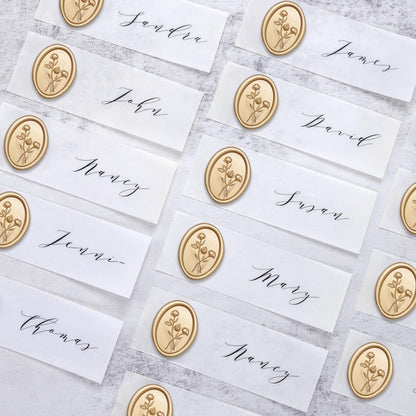 UNIQOOO Wax Seal Stickers - 3D Flower Oval Shape Wedding Invitation Envelope Seal Stickers, 50 Pcs Self- Adhesive Prosecco Metallic Light Gold Sticker, Perfect for Invitation, Christmas, Gift