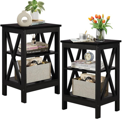 VECELO Modern Nightstands X-Design Side End Table Night Stand with Storage Shelf for Bedroom,Living Room,