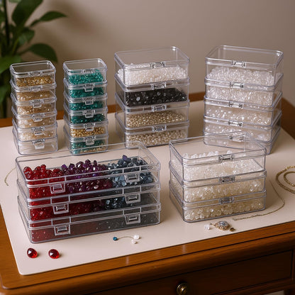 Goodma 24 Pieces Mixed Sizes Rectangular Empty Mini Clear Plastic Organizer Storage Box Containers with Hinged Lids for Small Items and Other Craft Projects