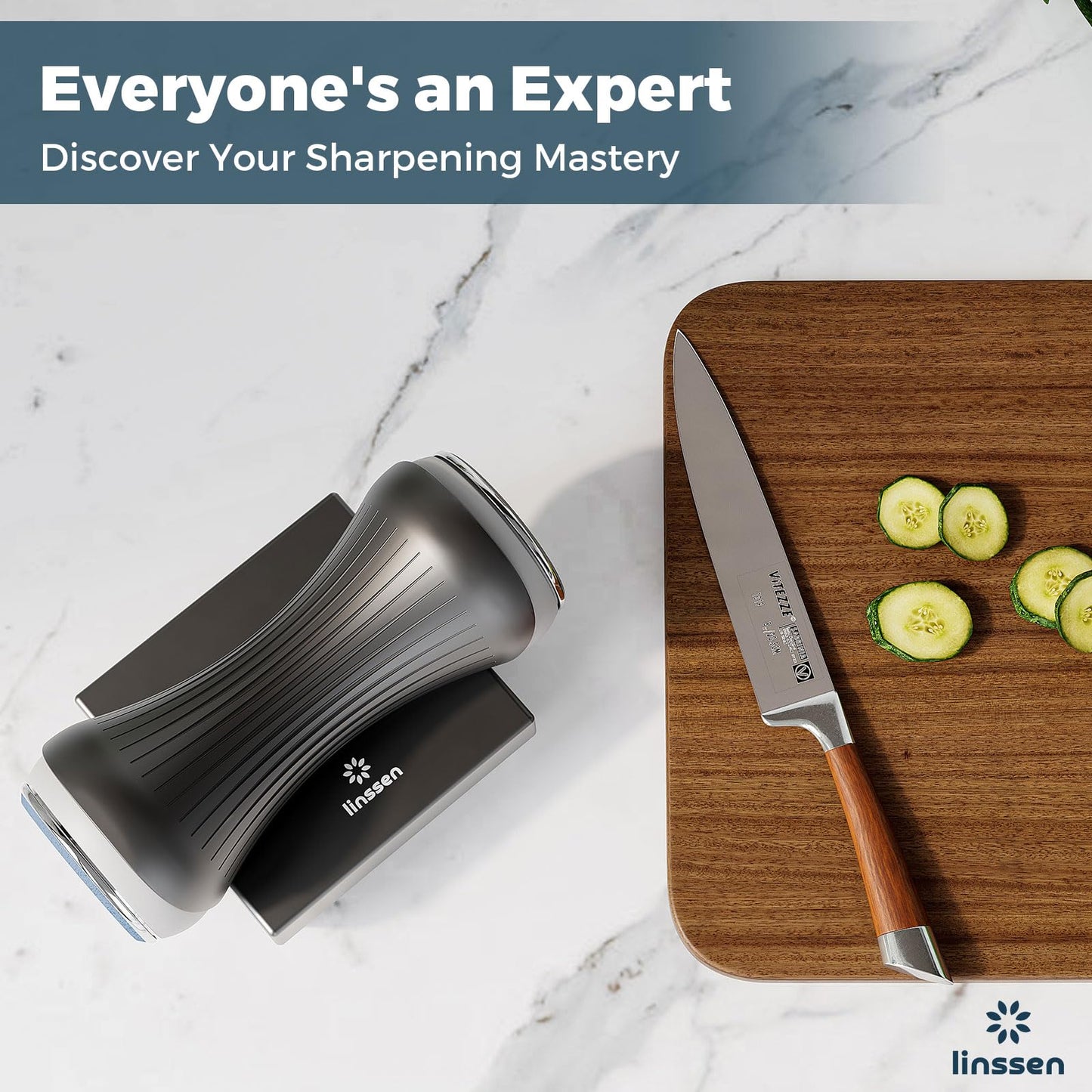 LINSSEN Rolling Knife Sharpener Kit, Aluminum Alloy Knife Sharpening System with Magnetic Base, Premium 4 Sharpening Angles Knife Sharpener Set with Industry Diamonds for All Chef and Kitchen Knives