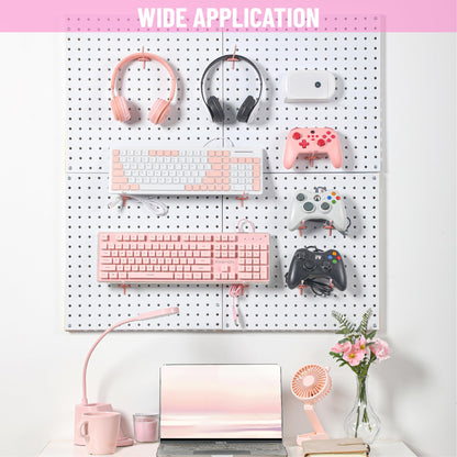 HUHOLE 50-Pack Pink Pegboard Hooks 2 Inch, Decorative Metal Peg Board Hangers with Rubber Safety Tips, Fits 1/8" & 1/4" Boards, Heavy Duty Organizer for Craft Room, Nursery, Garage & Retail Display