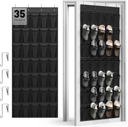 WVM 35 4 Closet Over The Door Shoe Organizer with Breathable Mesh Pockets, Hanging Shoe Organizer for Door with Metal