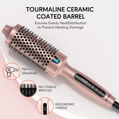Terviiix Thermal Brush Get Voluminous Style, Quick Heating Hot Brush, Ceramic Tourmaline Ionic Heated Curling Iron, Digital Display 9 Temperatures Curling Wand, Dual Voltage, 1.5 Inch