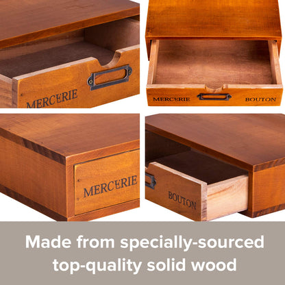 Wooden Single Drawer Unit - Solid Wood Monitor Stand for Desktop Organization and Storage - Stackable Desk Organizer - Rustic Nightstand With Label Holder - Countertop Organizer