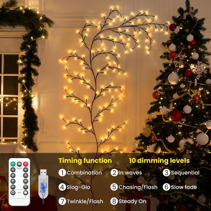 Enchanted Willow Vine Lights for Wall,Willow Vine Tree Branch Lights Decoration Gift,with 48 LED Light and Remote,8 Lighting Modes,for Bedroom Wall Doors Windows Wedding Christmas (47 Inch)