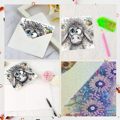 6 Pcs 30x15cm 5D Diamond Painting Greeting Cards Kits, Handmade Festival Greeting Cards with Envelopes DIY Diamond Art Crafts Birthday Cards Sparkling Designs for Birthdays Christmas Holiday (Donkey)