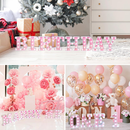 EUFONY Pink Glitter Marquee Light Up Letters, Battery Operated LED Letter Lights Signs for Pink Birthday Party Table Decorations, Wall Decor for Girls Bedroom, Initial Letter O with Cool White Lights