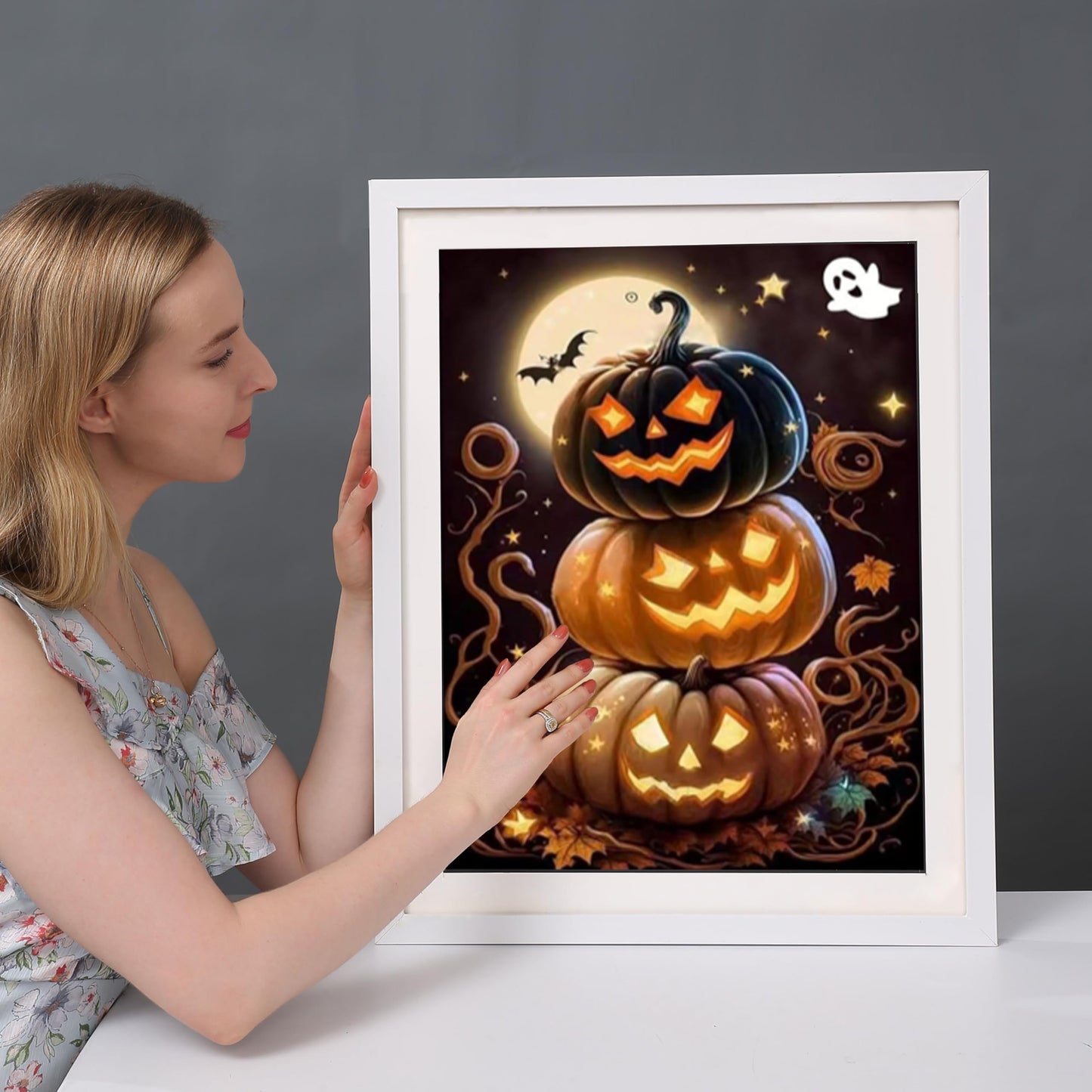 Huacan Diamond Painting Kit,Diamond Art Kits for Adults 5D Pumpkin Paint by Diamonds Halloween Full Square Drill Gem Art Kits for Home Wall Decor 11.81 * 15.74inch