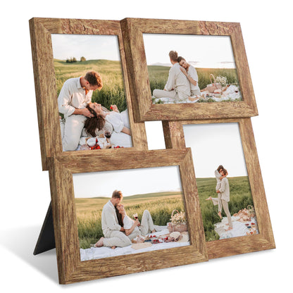 YESKAY 4x6 Collage Picture Frames Set of 1, Multi Family Photo Frame with Real Glass, Displays Four 4x6 Photo, Wall Decor Wall Hanging or Tabletop, Distressed Brown