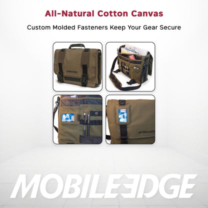 Mobile Edge ECO-Friendly Laptop Messenger Bag for Men and Women, for 14.1" PC and Compatible with MacBook 15", Cotton Canvas, Black