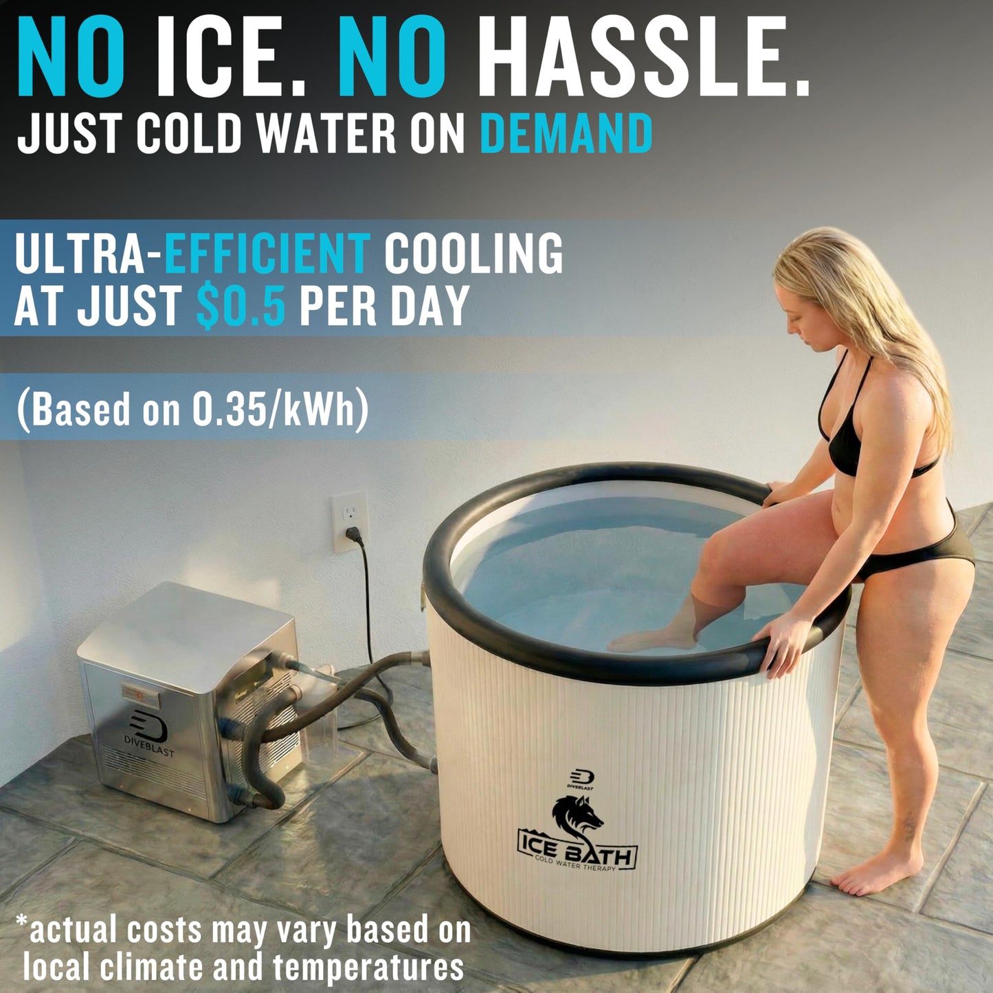 Diveblast Cold Plunge Tub With Water Chiller, Pump and Filter - Low Consumption 2/3 HP Cold Plunge Chiller - Cools Water Down to 39°F