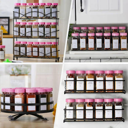 24 Label-4oz Lids,3 Sets 1 2 (24) Glass Spice Jars with Spice Containers with Lids and Shaker of Spice Labels