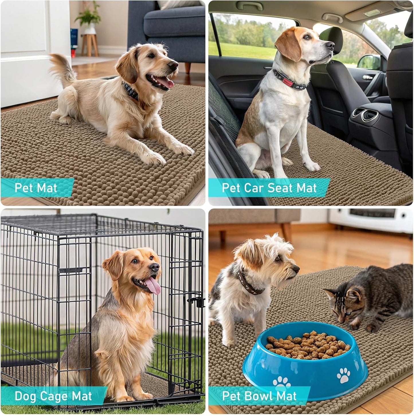 OLANLY Dog Door Mat - Absorbent Non-Slip Chenille for Muddy Paws | 44x24 Tan Indoor Entryway Carpet