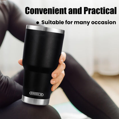 D·S 30 oz Black Tumbler Stainless Steel Double Wall Vacuum Insulated Mug with Straw and Lid, Cleaning Brush for Cold and Hot Beverages