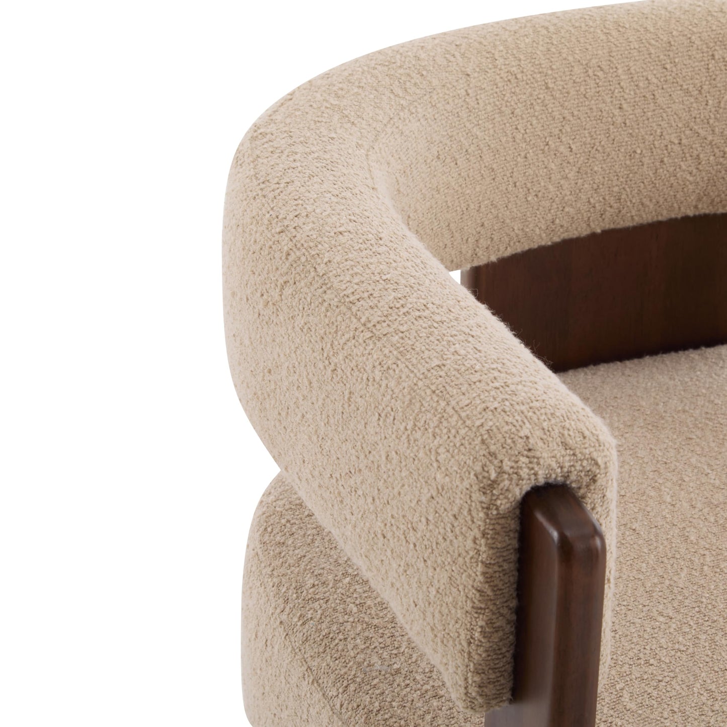 Merax Boucle Upholstered Accent Chair, Modern Barrel Armchair with Wooden Legs, Comfy Lounge Reading Chair for Living Room Bedroom Office, Soft Fabric Single Sofa Chair, Light Camel