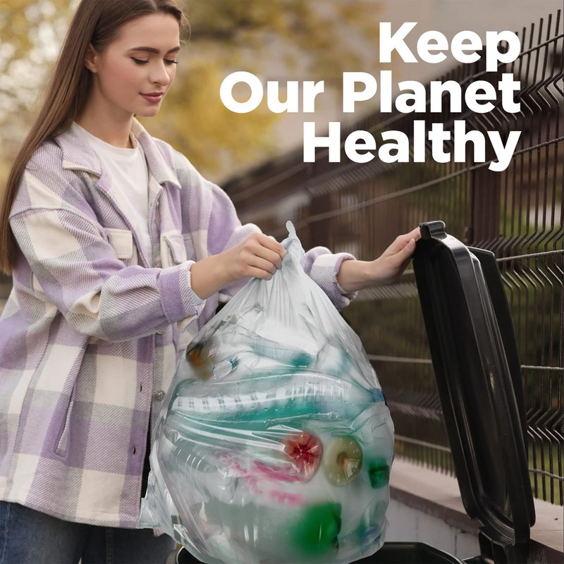 ToughBag 50 Gallon Trash Bags Heavy Duty, Clear Trash Bags (200 COUNT) - Made in USA