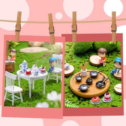 62 Pcs 1:12 Scale Miniature Dollhouse Kitchen Accessories Miniature Tea Cup Pots Resin Cake Set Include 16 Mini Plates Knife Fork Spoon 6 Egg Beater Utensil 10 Mini Stovetop Cookware 15 Pretend Food